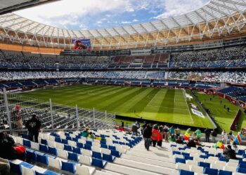 Interior of the Grand Stade de Tanger during a match, Tangier, Morocco