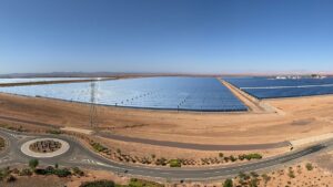 Parabolic-trough mirror field at the Noor Ouarzazate solar power station, Morocco