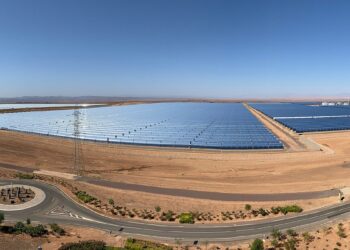 Parabolic-trough mirror field at the Noor Ouarzazate solar power station, Morocco