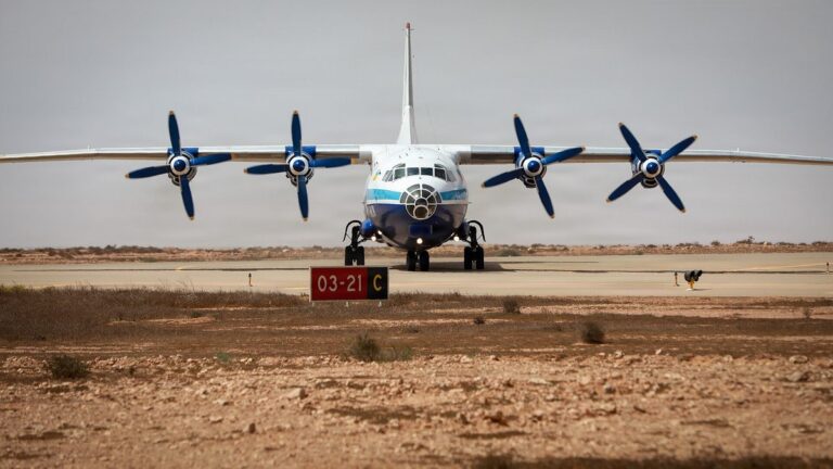 A military transport aircraft at a US–Morocco defence industry demonstration